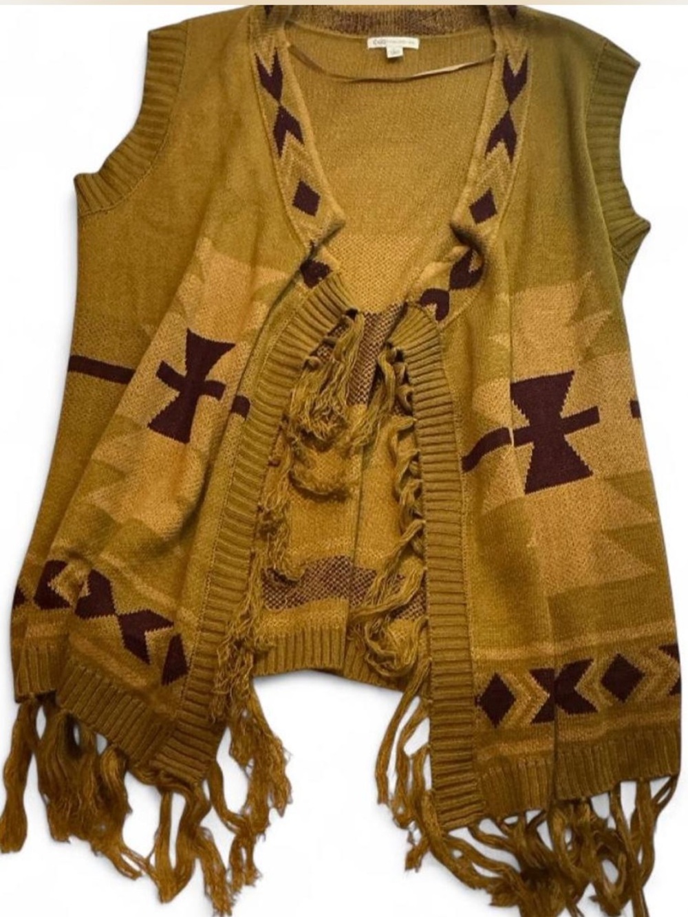 Cato- Fringe Open-Front Knit Vest Sweater